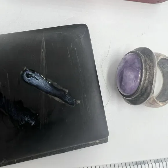 925 Sterling Silver Purple Charoite Oval Ring Sz 6.25 Pinky Heavy Tested GIFT - Picture 12 of 14